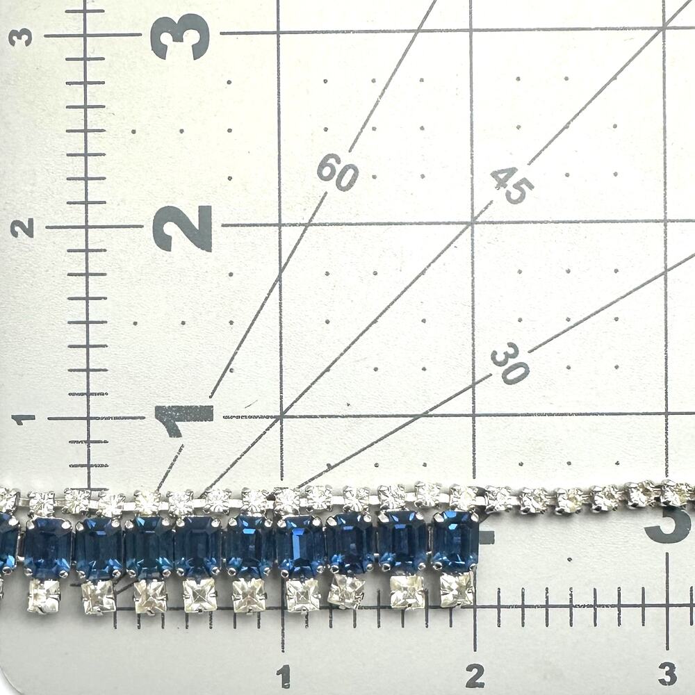 1950s vintage silver tone clear Montana blue glass rhinestones swag necklace - Picture 8 of 8